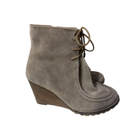 Taupe Suede Wedge Ankle Boots With Lace-Up Front & Rubber Soles Womens Size 8 Di - Picture 3 of 8
